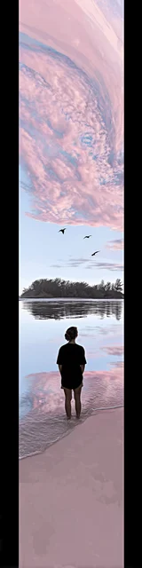 Free aesthetic bookmark featuring a guy standing on the beach